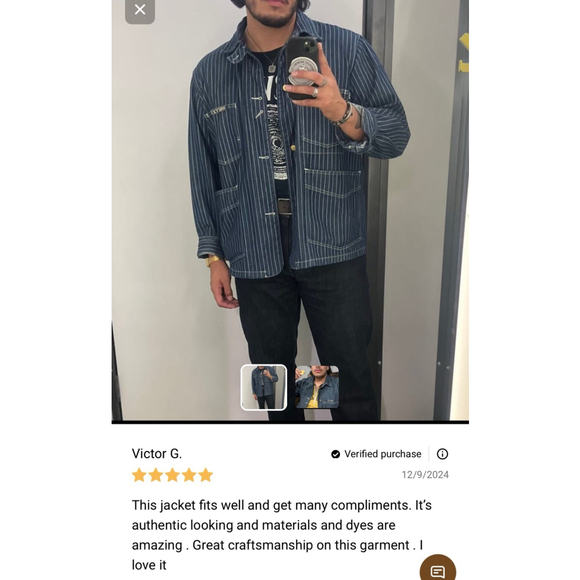 Non Stock Men's Retro Wabash Striped Railroad Denim Coat Chore Worker Jacket S - Picture 5 of 16